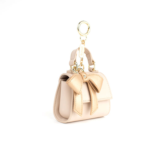 Cottontail Mini - Beige Vegan Leather Bag Keychain