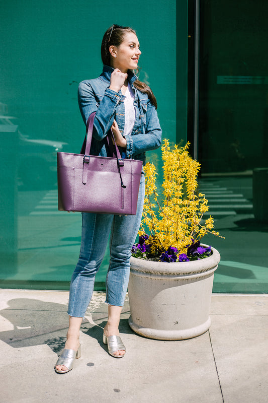 Miley Cyrus Handbags in Purple Vegan Leather: Gunas New York Model 2