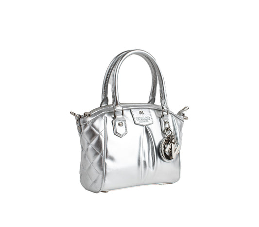 Madison Mini - Silver Quilted Vegan Bag