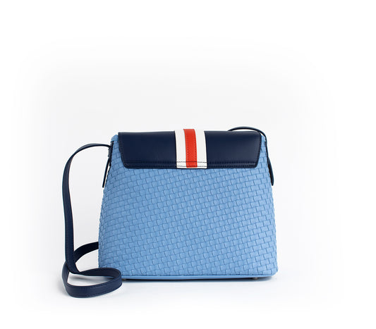 Kate - Blue Vegan Basket Weave Bag