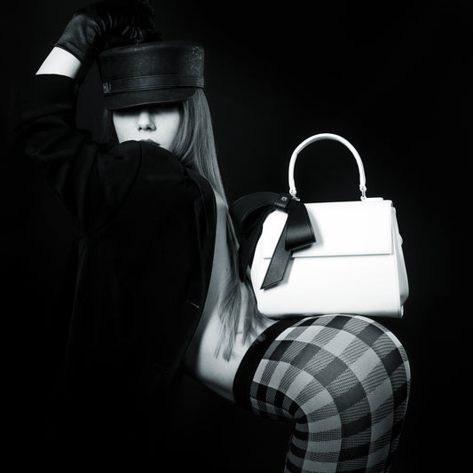 Cottontail PE White with Black Bow Vegan Shoulder Bag - Gunas New York Model 1