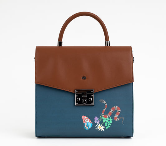SIMONE - Blue Print Vegan Leather Handbag