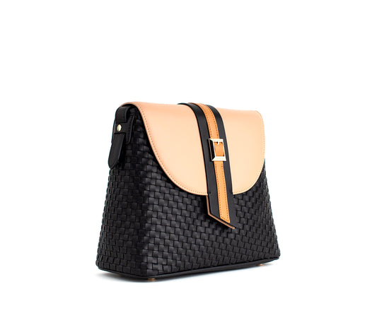 Kate - Black Vegan Basket Weave Bag