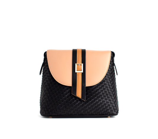 Kate - Black Vegan Basket Weave Bag