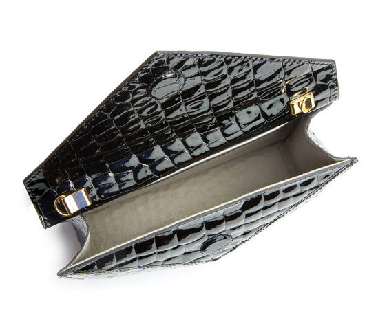 Black Faux Crocodile Vegan Leather 3