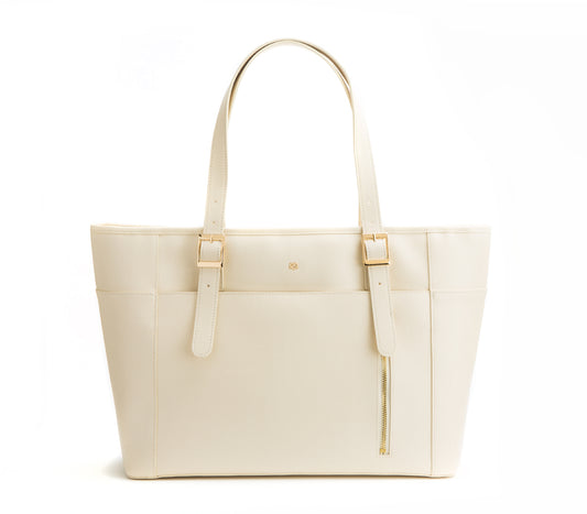 Miley - Cream Vegan Leather Laptop Bag