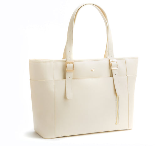 Miley - Cream Vegan Leather Laptop Bag